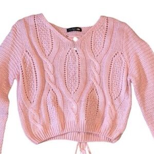 PrettyGuide Women's Cropped Sweater Long Sleeve Eyelet Lace Up Goth Crop Top